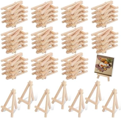 Yiksonyo 96 Pack 4.5 Inch Wooden Easel, Tabletop Wood Easels, Small Wooden Easel for Painting, Art, and Crafts