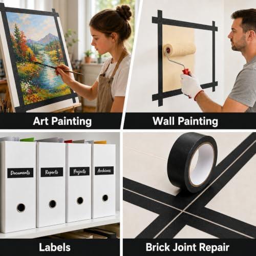 Black Painters Tape 1 Inch Wide, 25 Yards x 3 Rolls Masking Tape