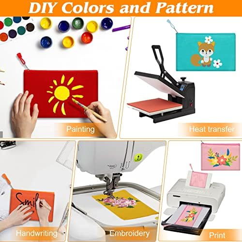 12 Pack DIY Craft Cotton Canvas Bag, Multi-Purpose Cosmetic Bag Makeup Pouches with Zipper Travel Toiletry Bag Pen Pencil Bag (Multicolor, XS) (D003)