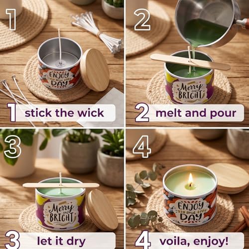 Blingfun Soy Wax for Candle Making - DIY Candle Making Supplies with Natural 2LB Soy Wax, Candle Wicks, Wick Holders, Premium Candle Wax for DIY Candle Crafting (2LB)