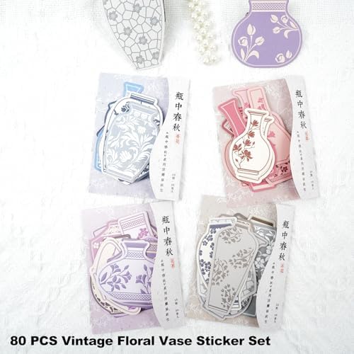 80 Pcs Floral Vase Stickers for Scrapbooking and Journaling