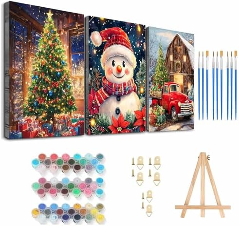 Axquilon 3 Packs Christmas Framed Paint by Numbers Kit for Adults 8x10in