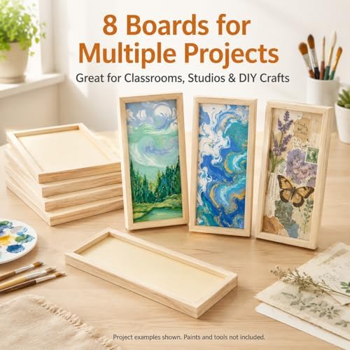 APACALI 8 Pack Unfinished Wood Canvas Boards for Painting, Approx. 11.6 x 5.8 Inch Rectangular Cradled Wood Panels, 3/4 Inch Deep Blank Wood Art Boards for Acrylic, Pouring, Mixed Media and Crafts