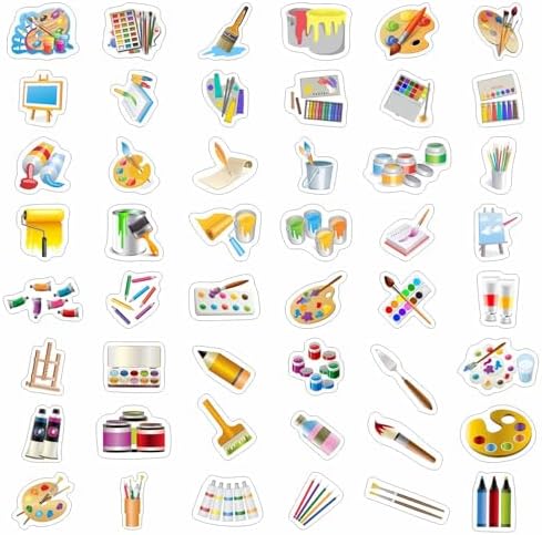 100Pcs Art Stickers, Crayon Stickers, Paint Laptop Decals, Painting Decals - Art Party Supplies, Paint Party Supplies, Gifts for Women & Men