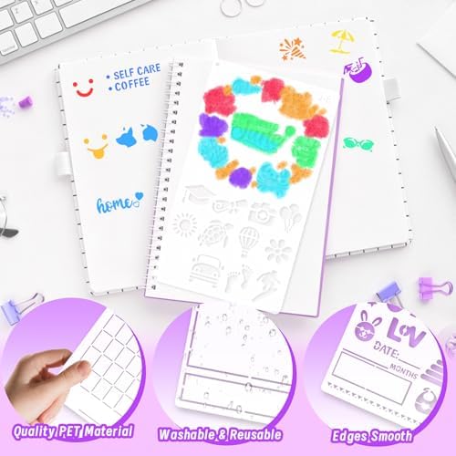 Yazhiji 36 PCS Journal Diary Stencils, Planner Stencils for Junk Journal Notebook Diary Scrapbooking DIY Supplie Drawing Template Journal Stencil 4x7 Inch