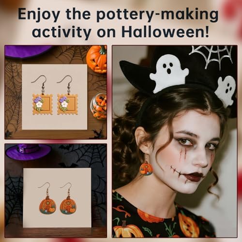 9 Pack Halloween Polymer Clay Cutters - Pumpkin/Mushroom/Flower/Oval Rectangle Geometry/Dragon, Ideal Polymer Clay Molds & Polymer Clay Earring Cutters for Christmas Jewelry Making