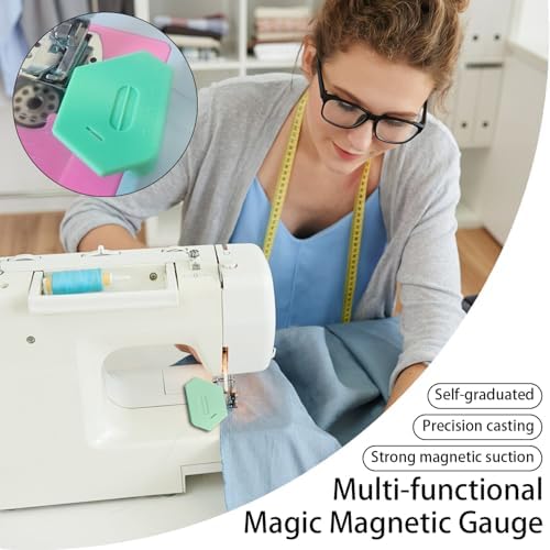 2025 Upgraded Magnetic Seam Guide for Sewing Machine,Multi-Purpose Tool Polygonal Strong Magnetic Gauge,Polygonal Multifucntional Seam Guide Hemmer with Scale,Sewing Accessories Supplies (B-Pink)