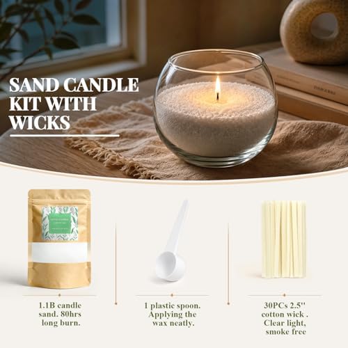 KEARLGMBH Candle Sand with Wick, 1.1IB Sage Scented Candle Pearled Wax, Candle Making Kit, Refillable Candle Sand kit for Home Decor Outdoor Wedding Centerpiece