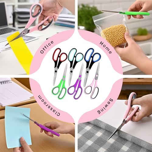 Scissors Set of 6 Pack, 8" All Purpose Sharp Shears for Everyday Use