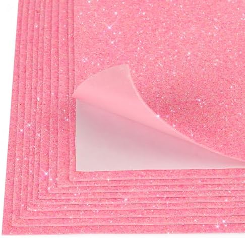 10 Sheets Glitter Paper Sheet for Crafts, A4 Cardstock Self-adhesive Paper for Easter Apirl Fool's Father's Day Decor Table Decorations, Construction Scrapbook Decoration (Pink)