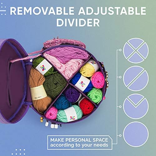 CRAFTISS Crochet Bag Organizer & Yarn Storage Bag, Knitting Bag and Yarn Holder with Removable Divider, Holds Skeins, Hooks, Needles & Accessories, Crochet Gifts for Women (Purple)