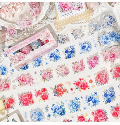 4 Rolls Floral PET Washi Tape Set,PET Tape Stickers for Journaling Kit