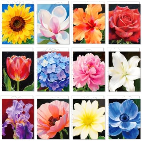 12pcs Pre Drawn Canvas to Paint for Adults, Pre Printed Canvas 8 X 10 Inch, Painting Kits for Adults Home Decor, Ladies Night Party Game, Ready to Paint for Beginners (Flower Close-up)