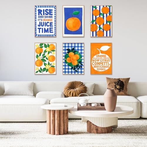 6 Pack Paint by Numbers Kit for Adults, Orange Number Painting, 8x12 Inch | DIY Adult Paint by Number Kits on Canvas for Beginners, without Frame, Kitchen Wall Decor, Stress Relief Craft Gift