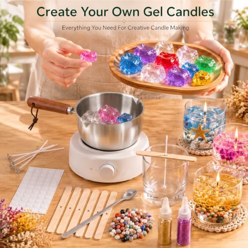 Blingfun Gel Wax for Candle Making with 4 pcs Jelly Wax,50pcs Candle Wicks & 50pcs Stickers Candle Wax for Candle Making,Handcraft Scented Candles Supplies