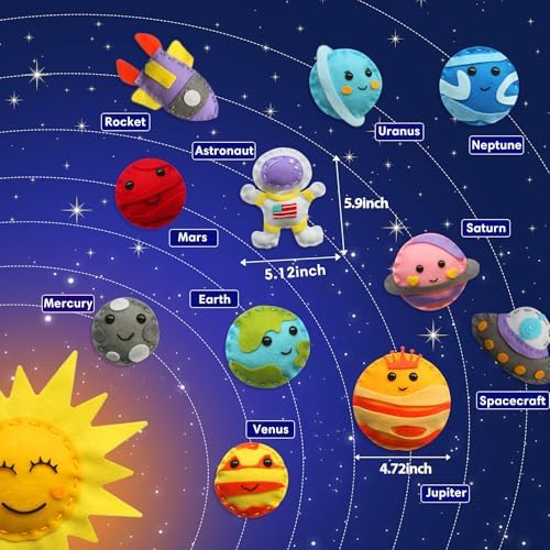 Flying Childhood Solar System Sewing Kit for Kids - Beginner Felt Craft Kits - Montessori Toys Gifts for Girls Boys 6 7 8 9 Toddler DIY Projects Classroom Must Haves