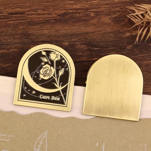 Dizdkizd Vintage Metal Clip for Journals, Planners, Notebooks, Brass Colored Book Clip Little Binder Clip for Page Holder, Book Mark - Moon and Rose