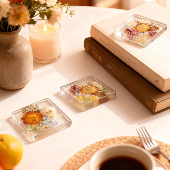 Resin Coaster Molds,Silicone Molds for Resin,12PCS with Round,Square,Octagon, Flower Coaster Molds for Epoxy Resi n,4 Shapes Silicone Molds for DIY Art,DIY Gift for Women