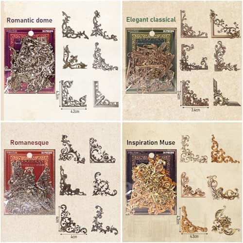 Vintage Corner Stickers for Scrapbooking, Fits Journals & Planners