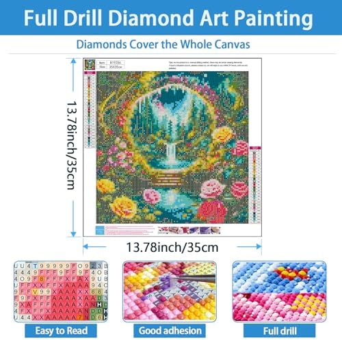 TYPUSOK Landscape Diamond Art Kits for Adults,Round Full Drill 5D Diamond Painting Kits for Beginners,Waterfall DIY Diamond Dots Pictures Gem Art Kit,Home Wall Decor 13.78x13.78in