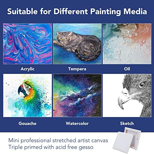 ESRICH Mini Stretched Canvas 12 Pack 4x4inch, 2/5''Profile Art Primed Canvases for Painting, 100% Cotton Small Professional Stretched Canvas for Kids and Art Supplies,for Acrylics,Oils&Other Painting.