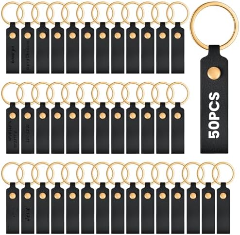 Wavyknot 50 Pcs Leather Keychain Blanks, 3.7 x 0.7 Inches, Black