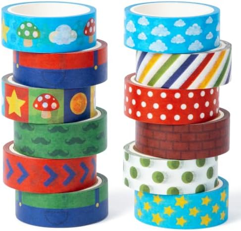 Video Game Washi Tape - 12 Rolls Cartoon Pixel Decorative Tape Set