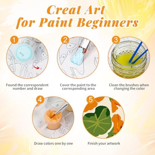 GEEHEIY 4 Pack Framed Paint by Numbers Kit for Adults, Flowers, 8 x 12 Inch | DIY Acrylic Painting by Numbers for Beginners, with Wooden Easel, Botanical Home Wall Decor, Stress Relief Craft Gift