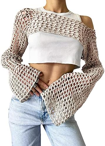 KEOMUD Women Crochet Tops Y2K Hollow Knit Bolero Shrug