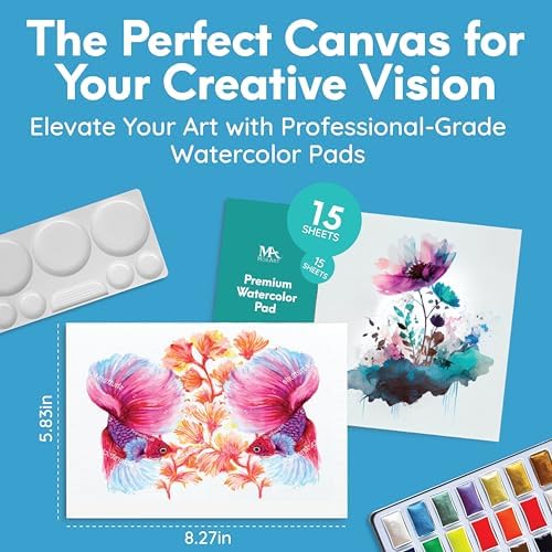 MozArt Japanese Watercolor Paint Kit 40 Colors 10 Brushes & Palette