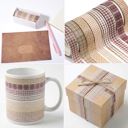 8 Rolls 10 mm Arts Adhesive Tapes, Gingham Washi Tape Charming Vintage Washi Tape Set Thin Retro Decorative Masking Tapes for Journals Scrapbooking DIY Crafts Planners Gift (Lattice)