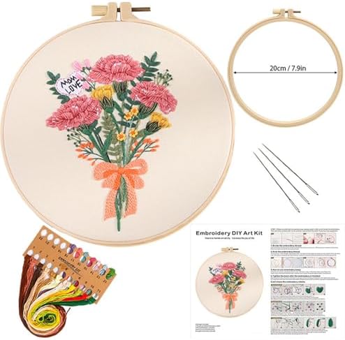 BoAn Carnation Embroidery Kit for Adults, Floral DIY Cross Stitch Starter