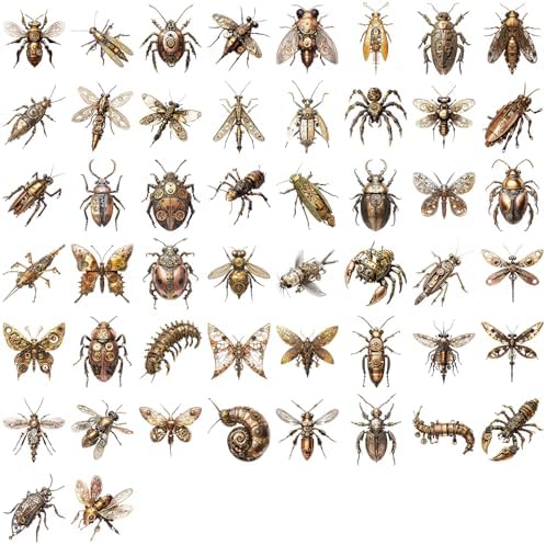 50PCS Steampunk Insect Stickers, Waterproof Vinyl Steampunk Insect PET Decals for Laptop, Luggage, Skateboard, Phone, Fridge, Trendy Stickers for Teens, Adults, Boys and Girls(Punk)