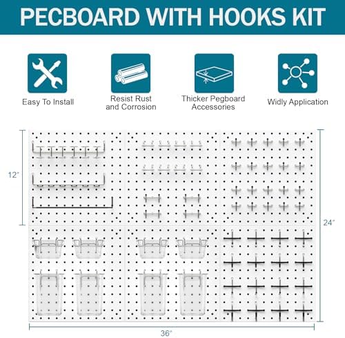 Peg Board Kit, Includes Pegboard and Accessories,with Hooks and Bins,Peg Board Wall Organizer for Office,Ornaments Display,Crafts Organization (129, White)