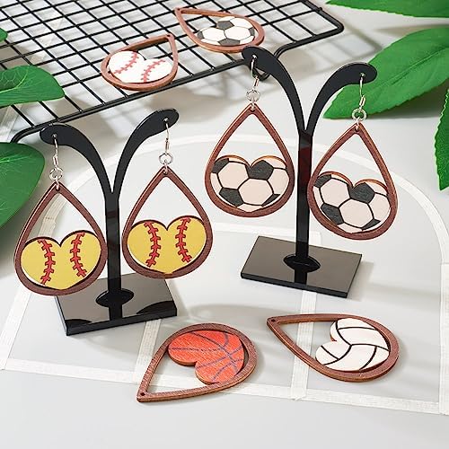 20pcs Sport Ball Earring Making Kits Football Basketball Rugby Wooden Charms 5 Styles Sport Ball Earring Pendants with Ear Hooks Jump Rings for DIY Jewelry Hanging Ornament Making