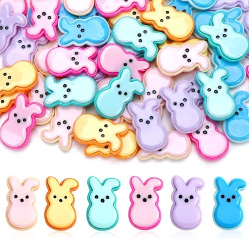 JUNEBRUSHS Easter Decorations, 50 Pcs Tiny Easter Rabbits Resin Rabbits Flat Easter Rabbits Mini Rabbit Figurines Easter Egg Fillers for Easter Crafts Home Table Decor