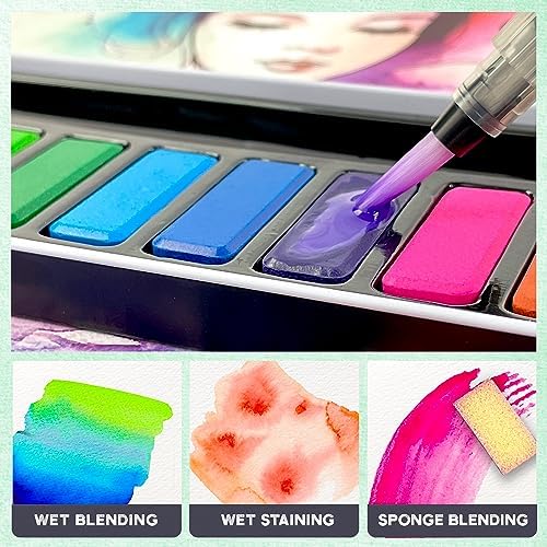 ArtSkills Travel Watercolor Kit, Watercolor Paint Set with Water Brush