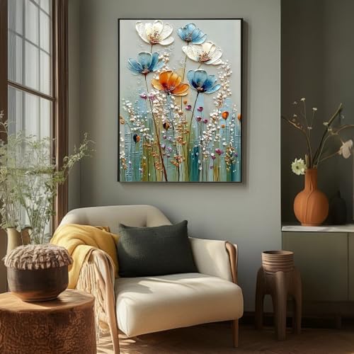 Amaieuin Flowers Paint by Numbers Kit for Adults,Canvas Paint by Numbers for Adults,Floral Adult Paint by Numbers DIY Flower Painting Kit for Relax Gifts and Home Wall 20x16in