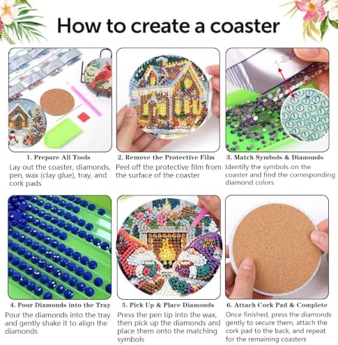 Christmas Diamond Art Coasters Kit, 8 Pieces Diamond Painting Coasters Kit
