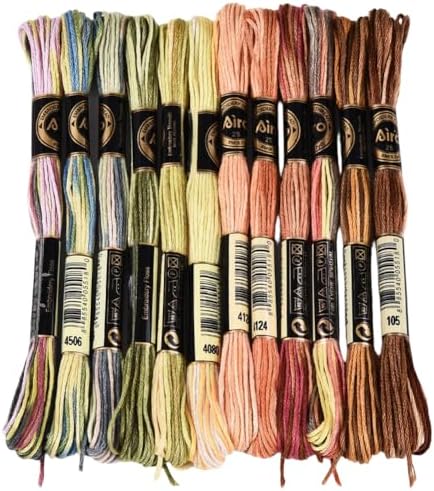 12 Skeins 105 Yards Cross Stitch Floss Colorful Embroidery Thread 6 Ply Variegated Polyester Friendship Bracelet String Bulk for Sewing Making Needlecraft Knitting Clothes Stitching Decor