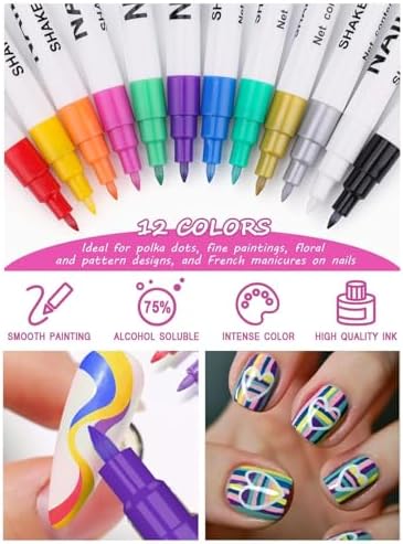 Kalolary 3D Nail Art Pens Set 12 Color Nail Art Marker Graffiti Dotting Pen