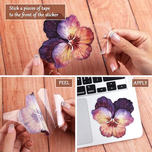 120pcs Large Waterproof Transparent Flower Stickers