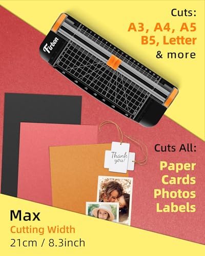 Firbon A5 Paper Cutter, Small Straight Paper Trimmer with Side Ruler | Black Compact Design | Cuts Photo, Cardstock, Labels & Coupons | Portable Desktop Slicer | Scrapbooking & Craft Projects
