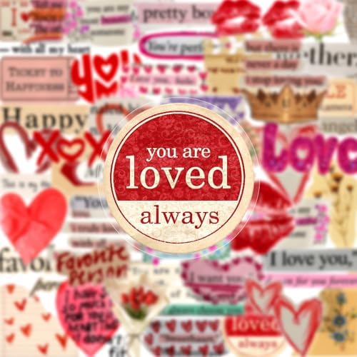 50pcs Retro Valentine's Day Stickers for Laptop Water Bottles, Transparent PET Waterproof Adhesive Lover Decals Wife Sticker for Adult Birthday Party Scrapbook Phone (Retro-3)