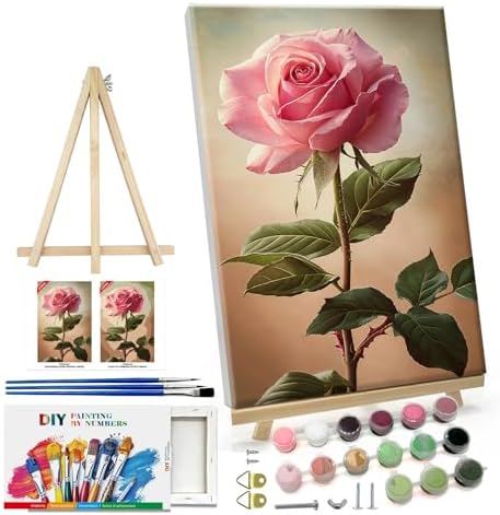 ATDMS Paint by Numbers Kit for Adults with Easel Flowers Paint by Number with Frame DIY Floral Paint by Number with Easel Adult Paint by Number Kits on Canvas Framed for Home Wall Decor 8x12 Inch