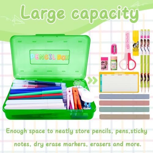 Green Pencil Case Box Large Plastic Hard Pencil Case Crayon Box Makeup Organizer for Desk Crayon Boxes Plastic 1 Pack Storage Container Organizer Boxes for Pens School Stylish Office Supplies Storage