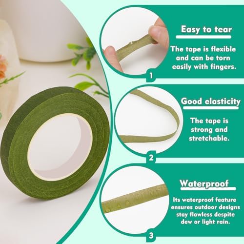 Floral Tape, 1/2inch Green Flower Tape for Bouquet Floral Crafts