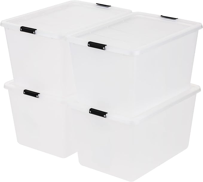 IRIS USA 4-Pack 55 Quart Clip Box with Latching Lid