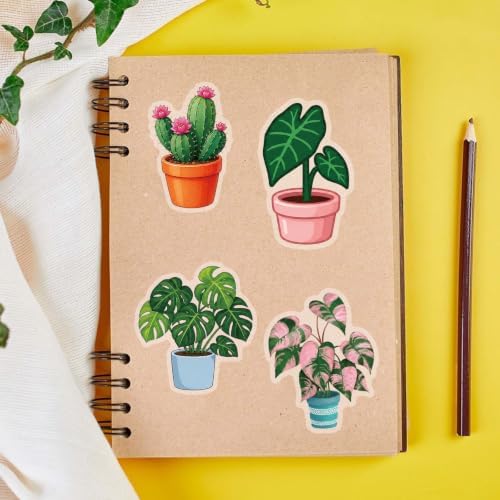 50PCS Transparent Plant Stickers, Potted Plant Stickers | Waterproof Clear Aesthetic Nature Plant Decors for Scrapbook, Water Bottle Laptop, Diary,DIY Decorations
