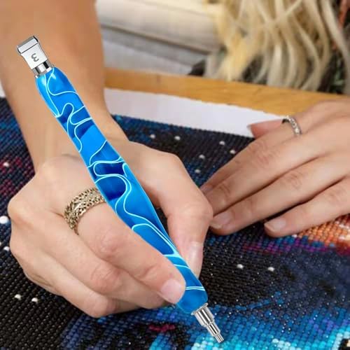 RaySoar Diamond Art Pens Diamond Art Tools Painting Pen with Screw Metal Tips Multi-Placer Tool Accessories for Adults Gem Rhinestone Picker Stylus Blue